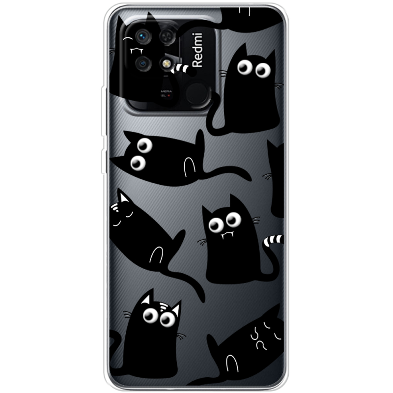 Прозрачный чехол BoxFace Xiaomi Redmi 10C с 3D-глазками Black Kitty