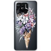 Чехол со стразами Xiaomi Redmi 10C Ice Cream Flowers