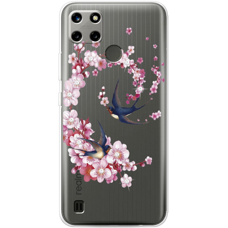 Чехол со стразами Realme C21Y Swallows and Bloom