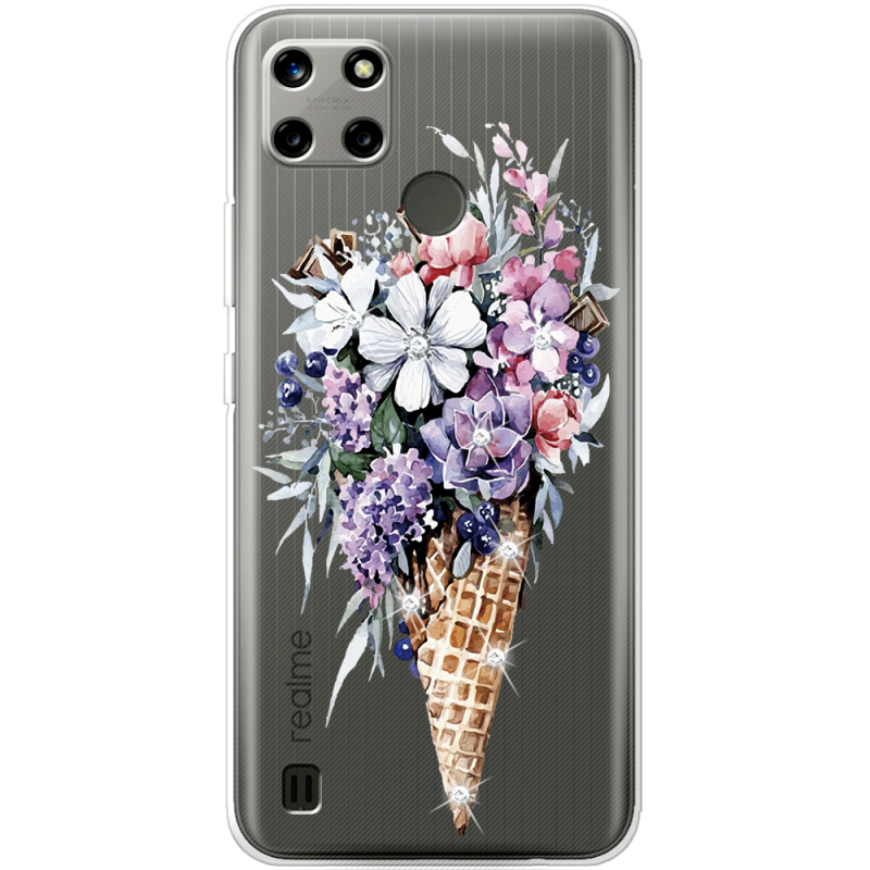 Чехол со стразами Realme C21Y Ice Cream Flowers