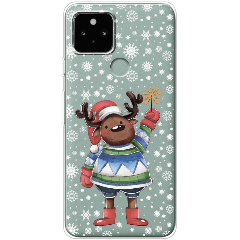 Прозрачный чехол Uprint Google Pixel 5 Christmas Deer with Snow