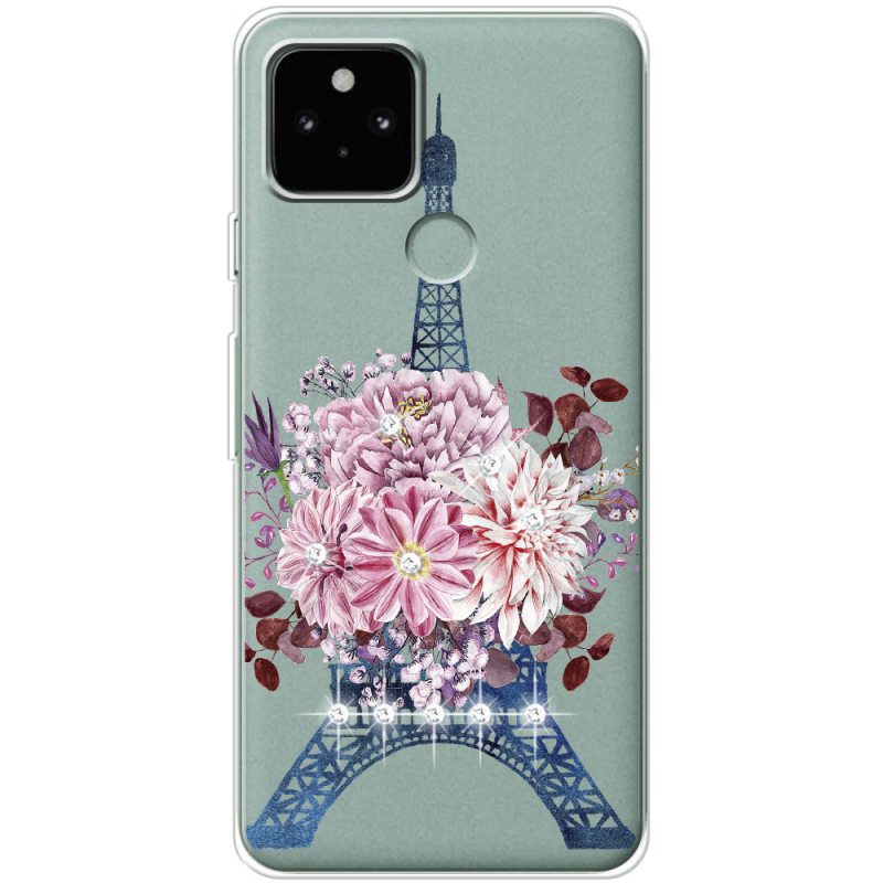 Чехол со стразами Google Pixel 5 Eiffel Tower