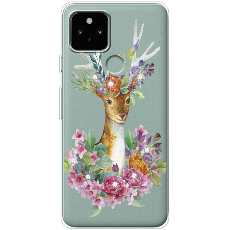 Чехол со стразами Google Pixel 5 Deer with flowers