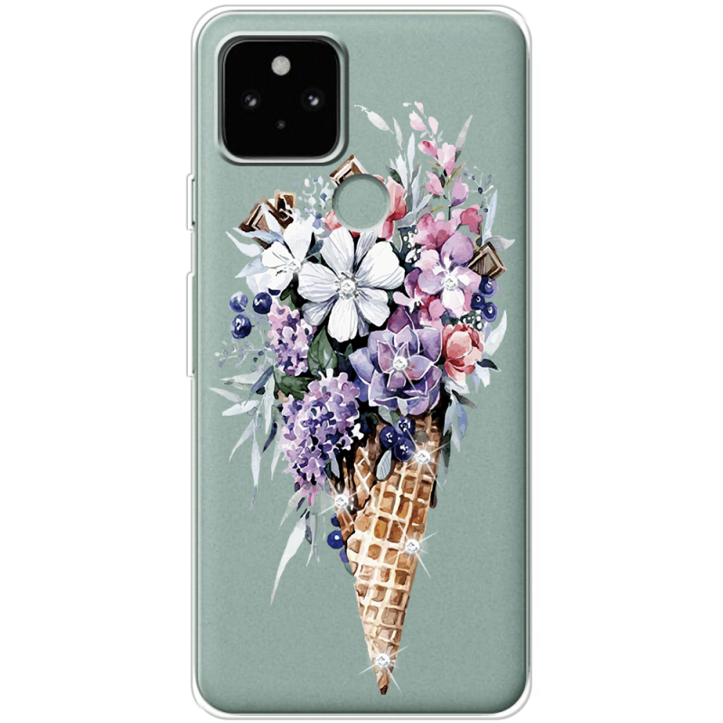 Чехол со стразами Google Pixel 5 Ice Cream Flowers