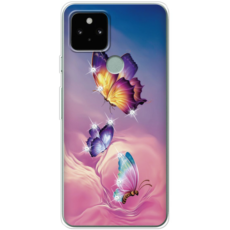 Чехол со стразами Google Pixel 5 Butterflies