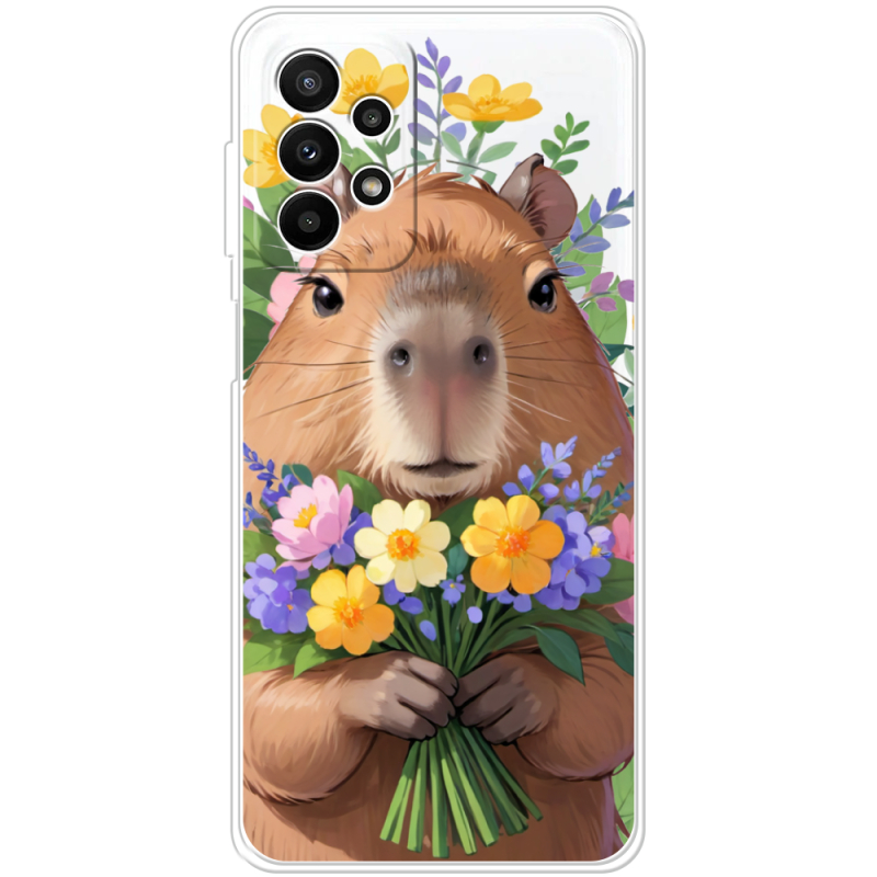 Прозрачный чехол BoxFace Samsung Galaxy A23 (A235) Капибара з квітами