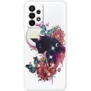 Чехол со стразами Samsung Galaxy A23 (A235) Cat in Flowers