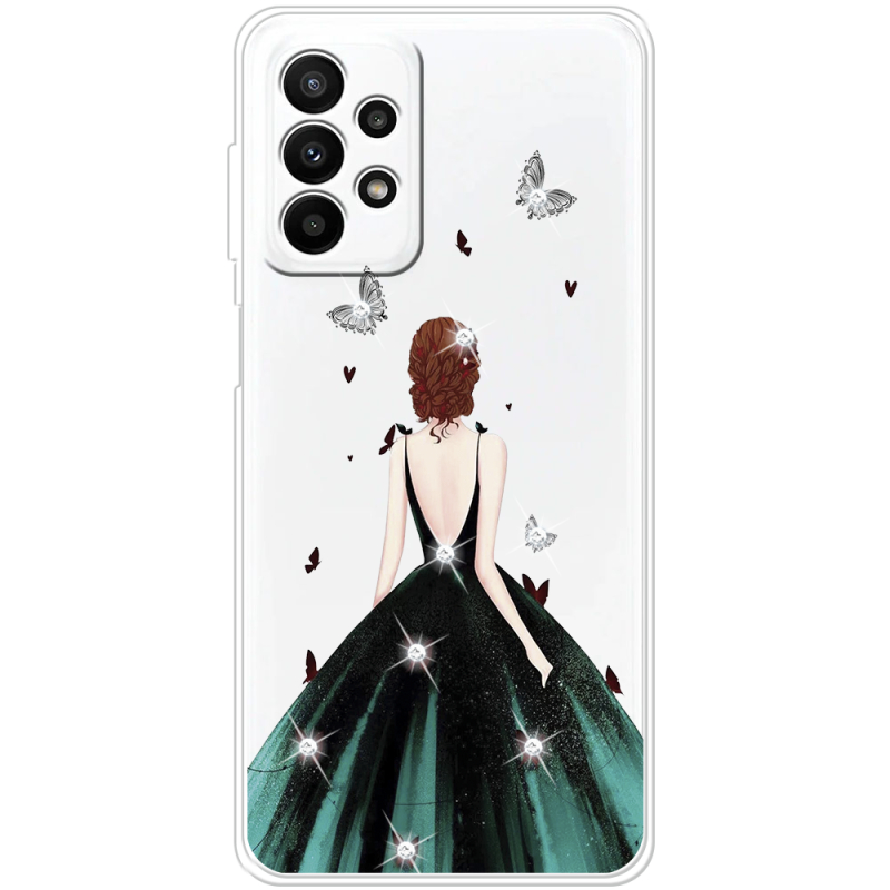 Чехол со стразами Samsung Galaxy A23 (A235) Girl in the green dress