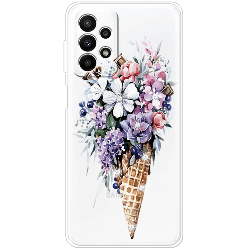 Чехол со стразами Samsung Galaxy A23 (A235) Ice Cream Flowers