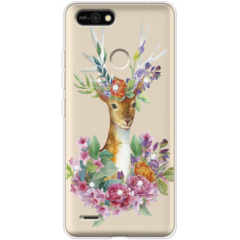 Чехол со стразами BoxFace Tecno POP 2F Deer with flowers