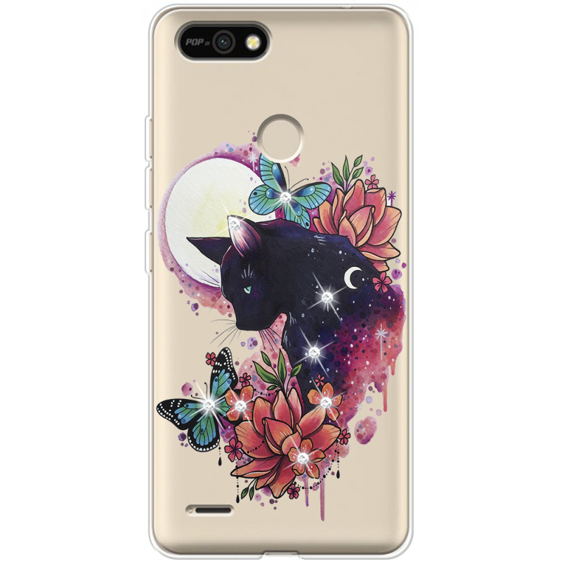 Чехол со стразами BoxFace Tecno POP 2F Cat in Flowers