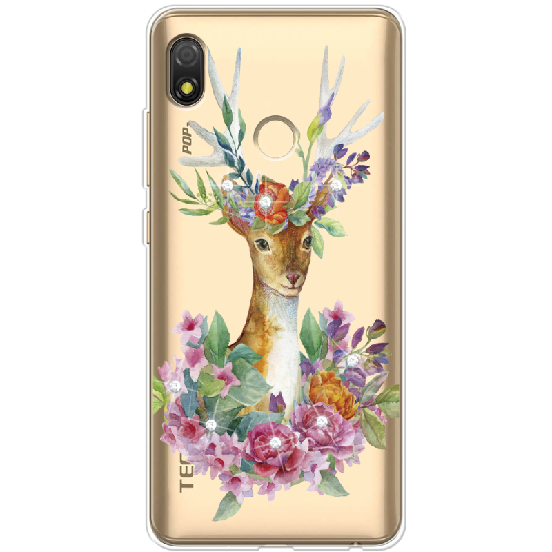 Чехол со стразами BoxFace Tecno POP 3 Deer with flowers