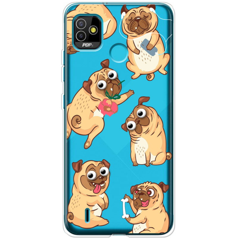 Прозрачный чехол BoxFace Tecno POP 5 с 3D-глазками Pug