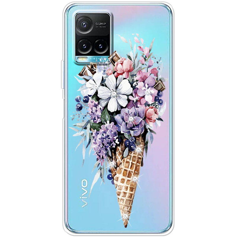 Чехол со стразами Vivo Y33S Ice Cream Flowers