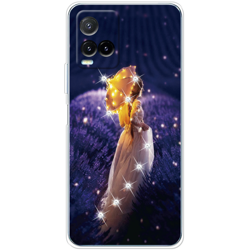 Чехол со стразами Vivo Y33S Girl with Umbrella