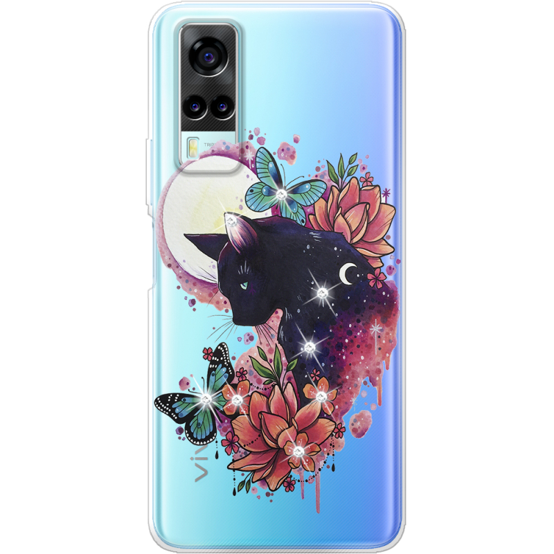 Чехол со стразами Vivo Y53S Cat in Flowers