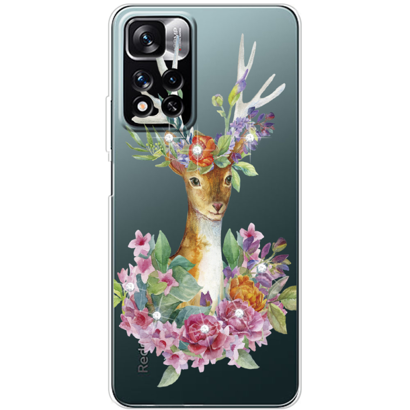 Чехол со стразами BoxFace Xiaomi Redmi Note 11 Pro Plus 5G Global Version Deer with flowers