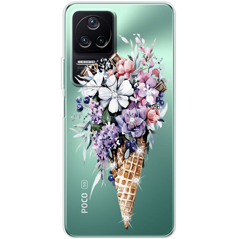 Чехол со стразами Poco F4 Ice Cream Flowers