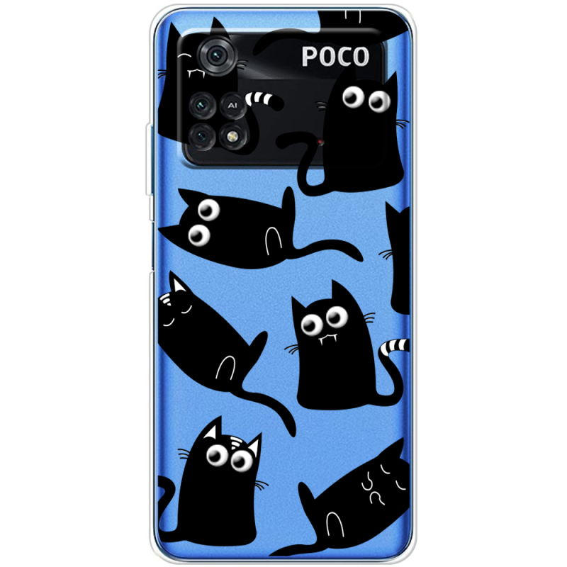 Прозрачный чехол BoxFace Xiaomi Poco M4 Pro 4G с 3D-глазками Black Kitty