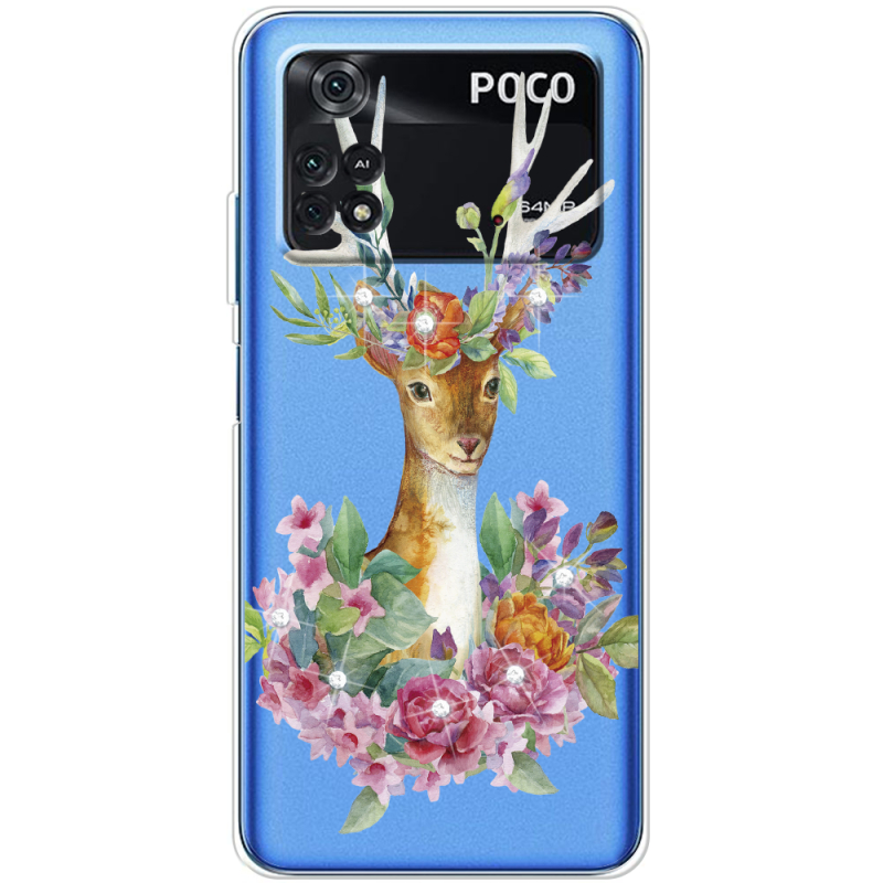 Чехол со стразами BoxFace Xiaomi Poco M4 Pro 4G Deer with flowers