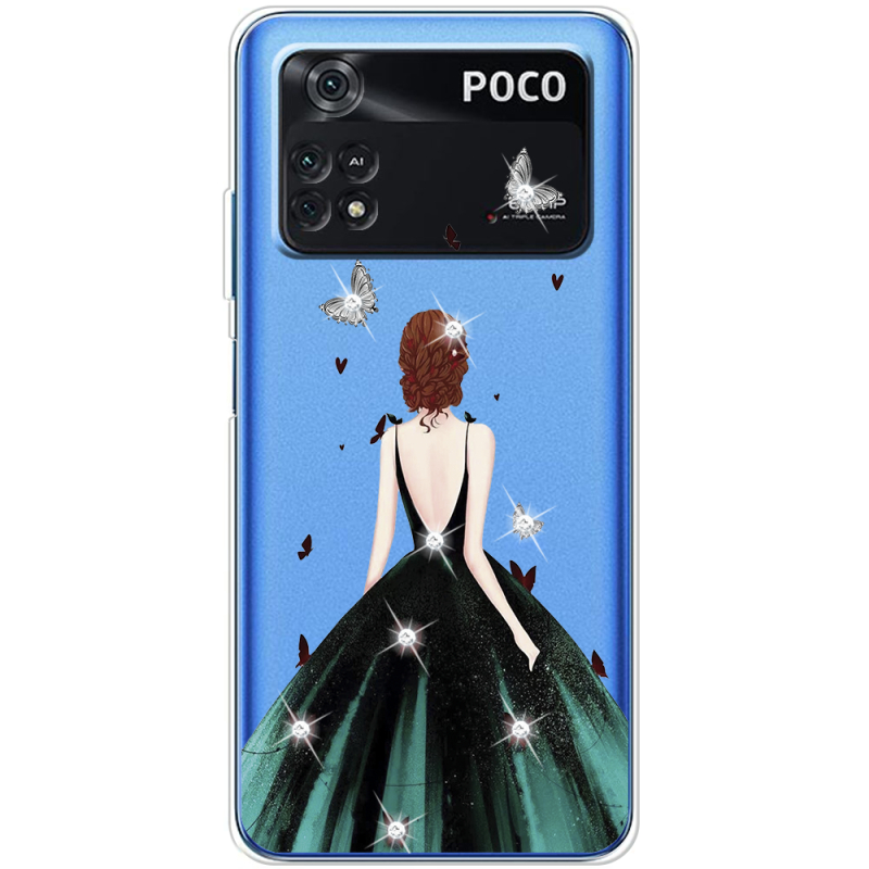 Чехол со стразами BoxFace Xiaomi Poco M4 Pro 4G Girl in the green dress