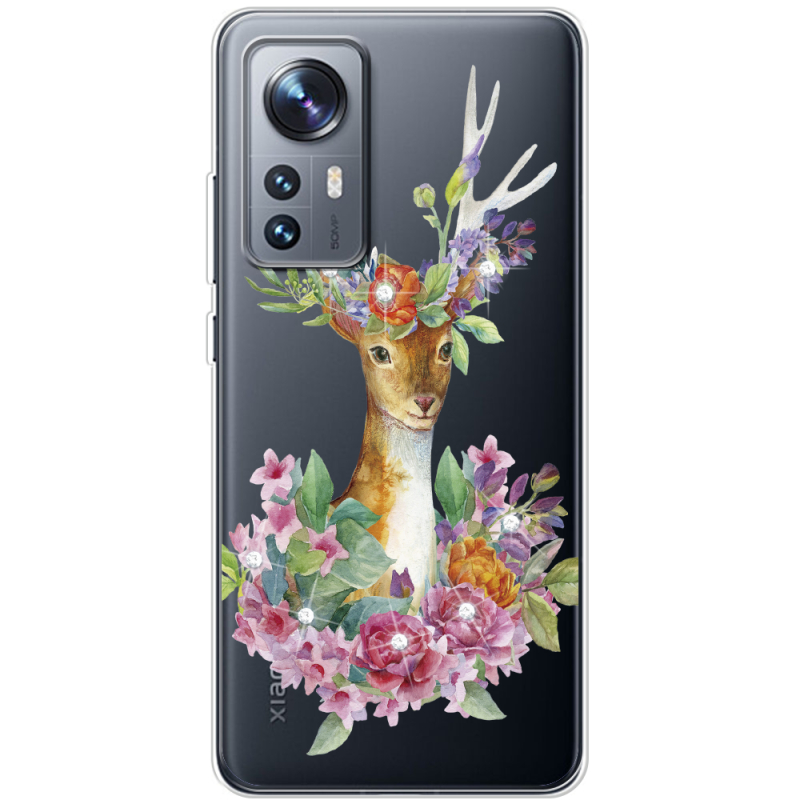 Чехол BoxFace со стразами Xiaomi 12 / 12X Deer with flowers