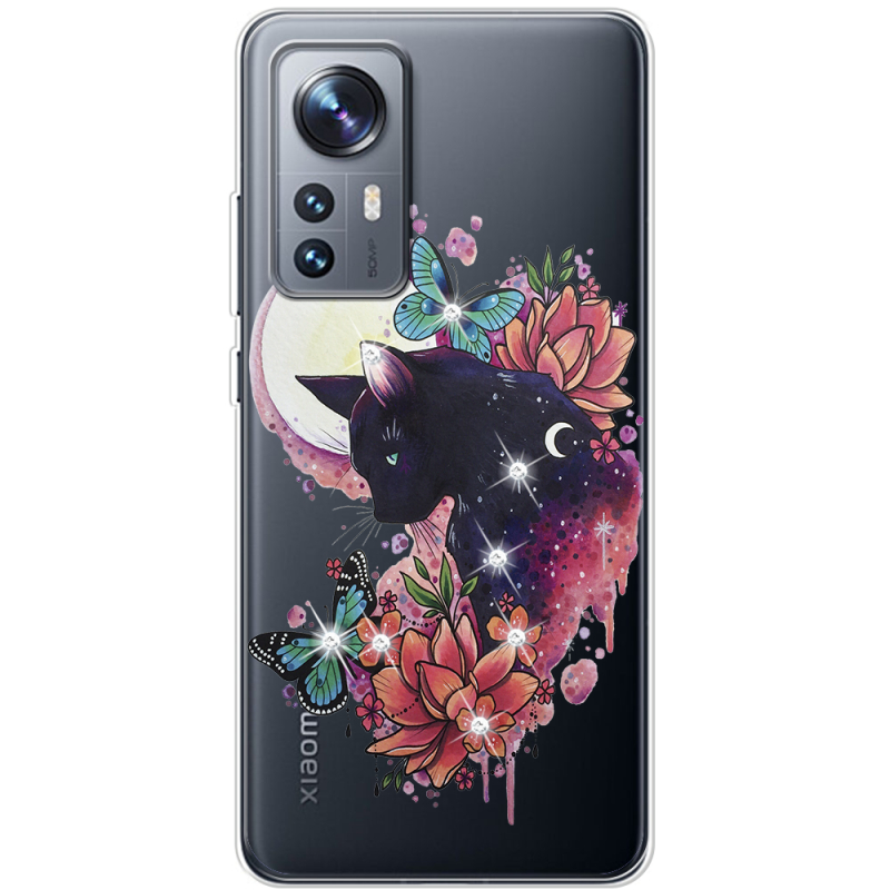 Чехол BoxFace со стразами Xiaomi 12 / 12X Cat in Flowers