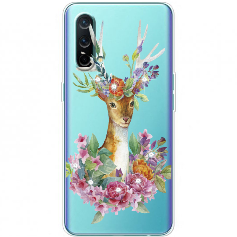 Чехол со стразами OnePlus Nord CE 5G Deer with flowers