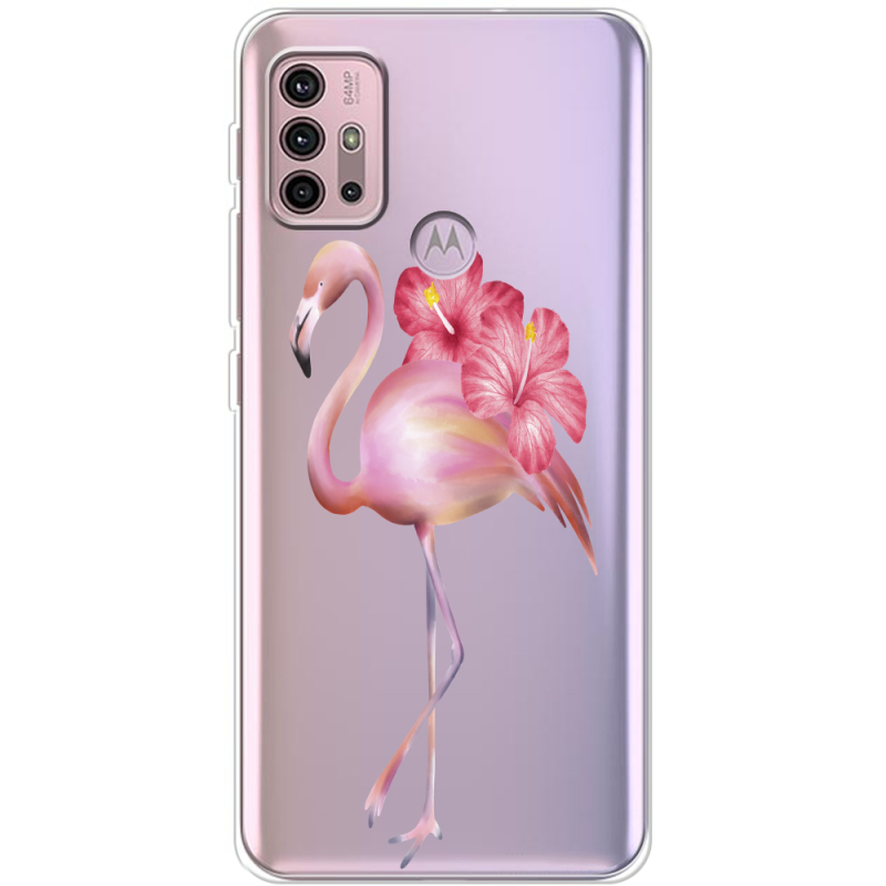 Прозрачный чехол BoxFace Motorola G10 Floral Flamingo