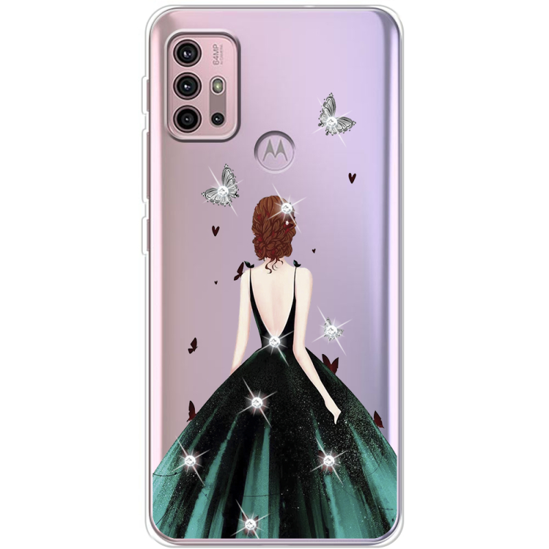 Чехол со стразами Motorola G10 Girl in the green dress