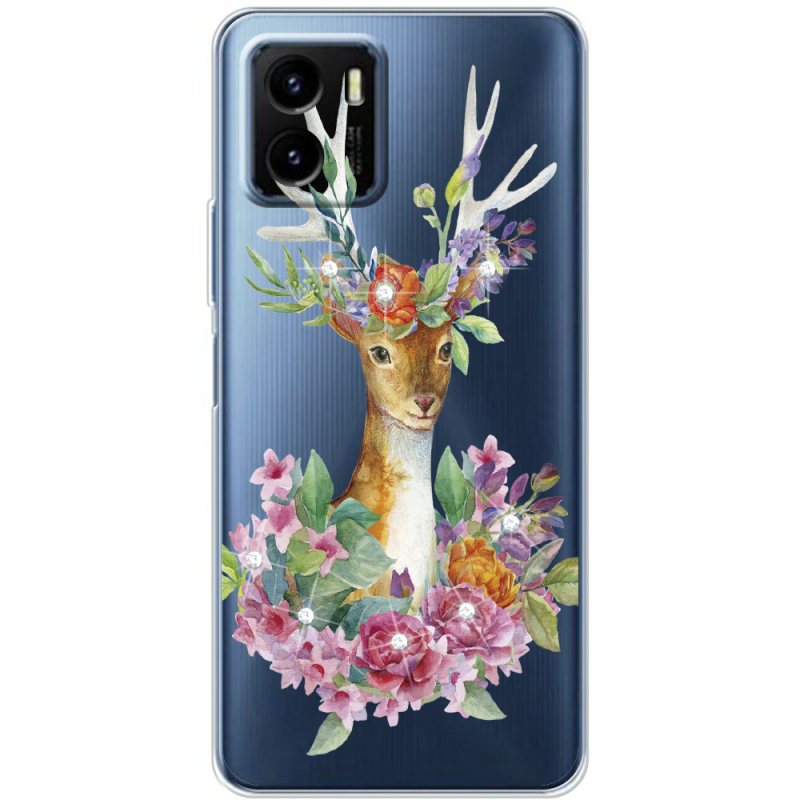 Чехол со стразами Vivo Y15S Deer with flowers