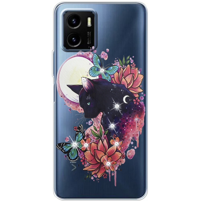 Чехол со стразами Vivo Y15S Cat in Flowers