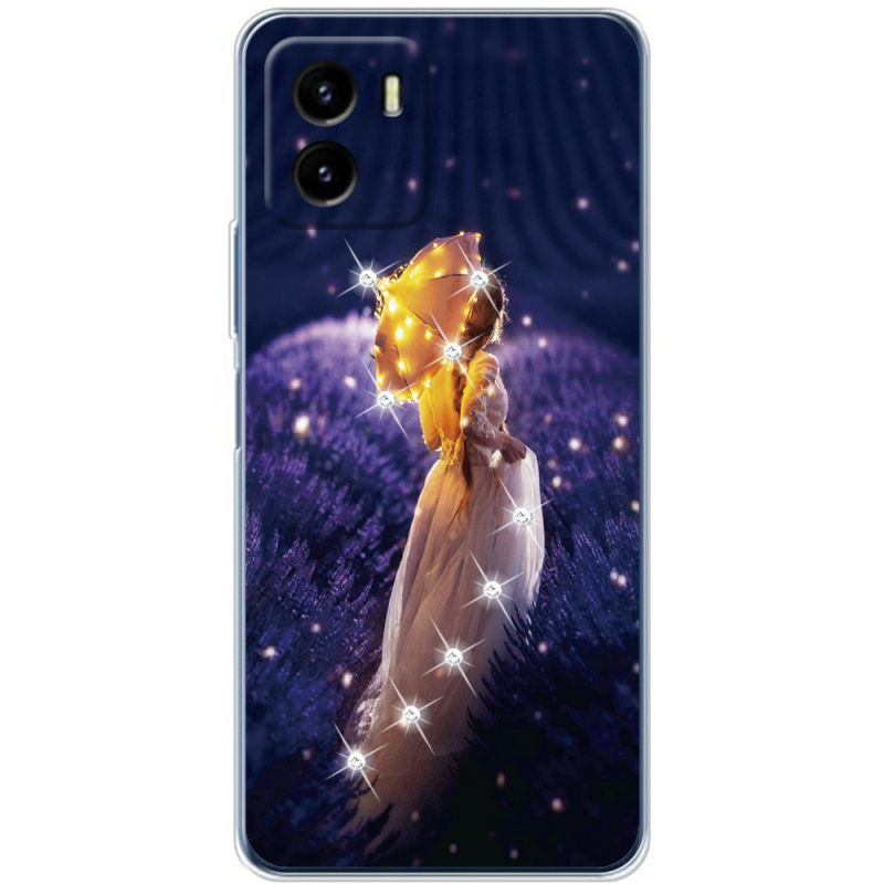 Чехол со стразами Vivo Y15S Girl with Umbrella