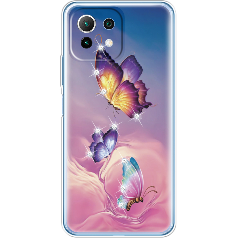 Чехол со стразами Xiaomi Mi 11 Lite Butterflies