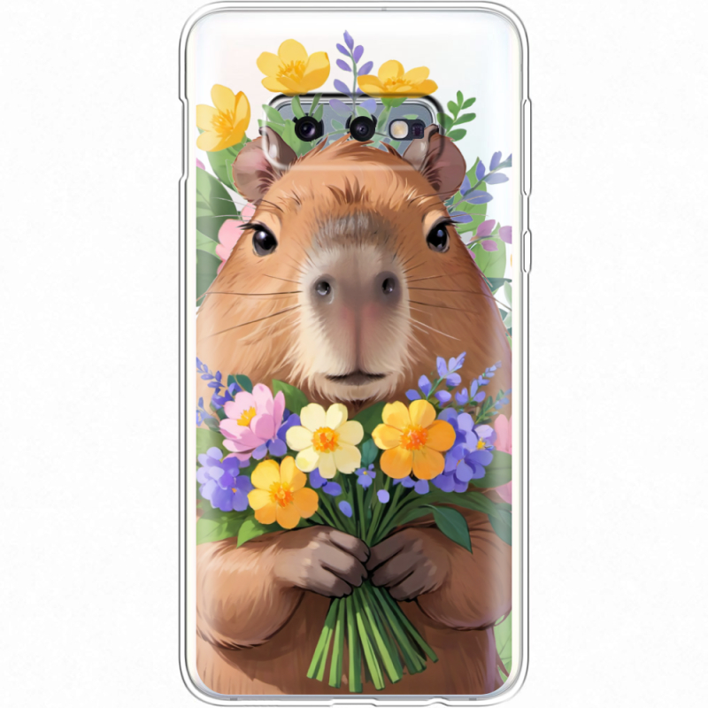 Прозрачный чехол Uprint Samsung G970 Galaxy S10e Капибара з квітами