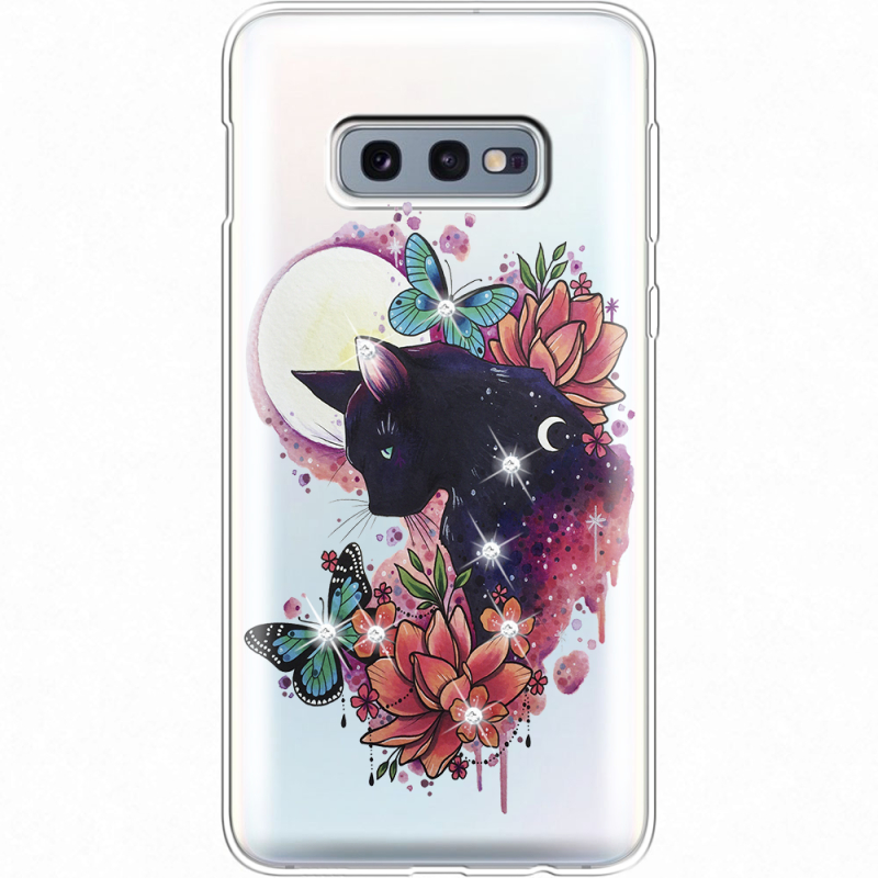 Чехол со стразами Samsung G970 Galaxy S10e Cat in Flowers