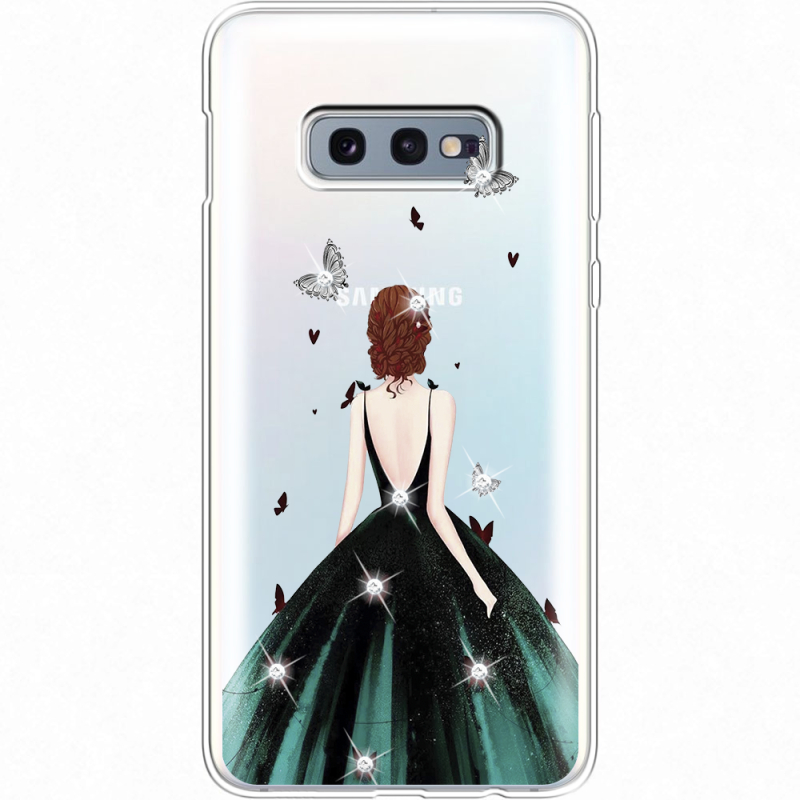 Чехол со стразами Samsung G970 Galaxy S10e Girl in the green dress