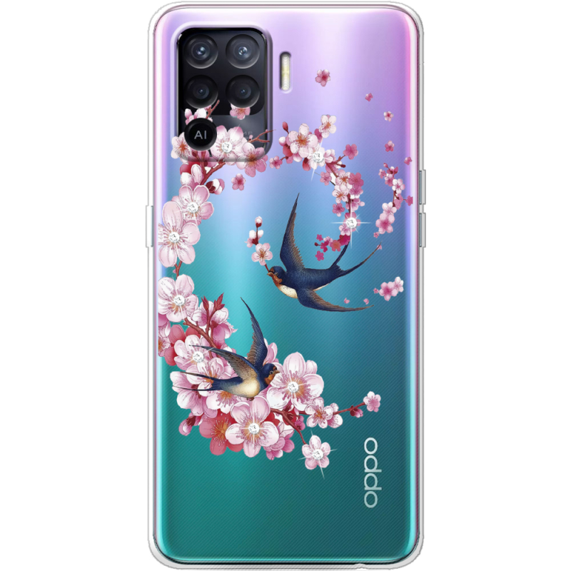 Чехол со стразами OPPO Reno5 Lite Swallows and Bloom