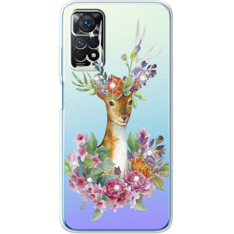 Чехол со стразами BoxFace Xiaomi Redmi Note 11 Pro / Note 11 Pro 5G Deer with flowers