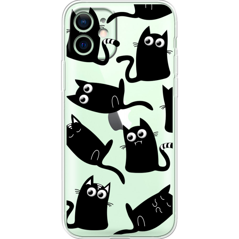 Прозрачный чехол BoxFace Apple iPhone 12 с 3D-глазками Black Kitty