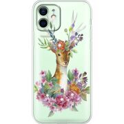 Чехол со стразами Apple iPhone 12 Deer with flowers