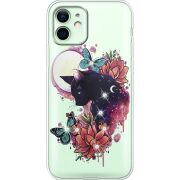 Чехол со стразами Apple iPhone 12 Cat in Flowers