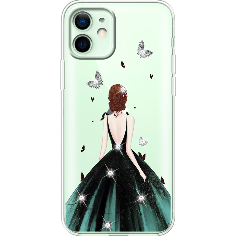 Чехол со стразами Apple iPhone 12 Girl in the green dress