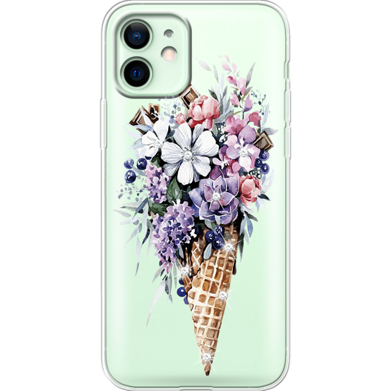 Чехол со стразами Apple iPhone 12 Ice Cream Flowers