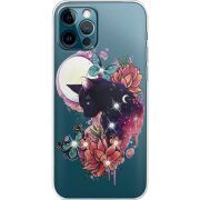Чехол со стразами Apple iPhone 12 Pro Cat in Flowers