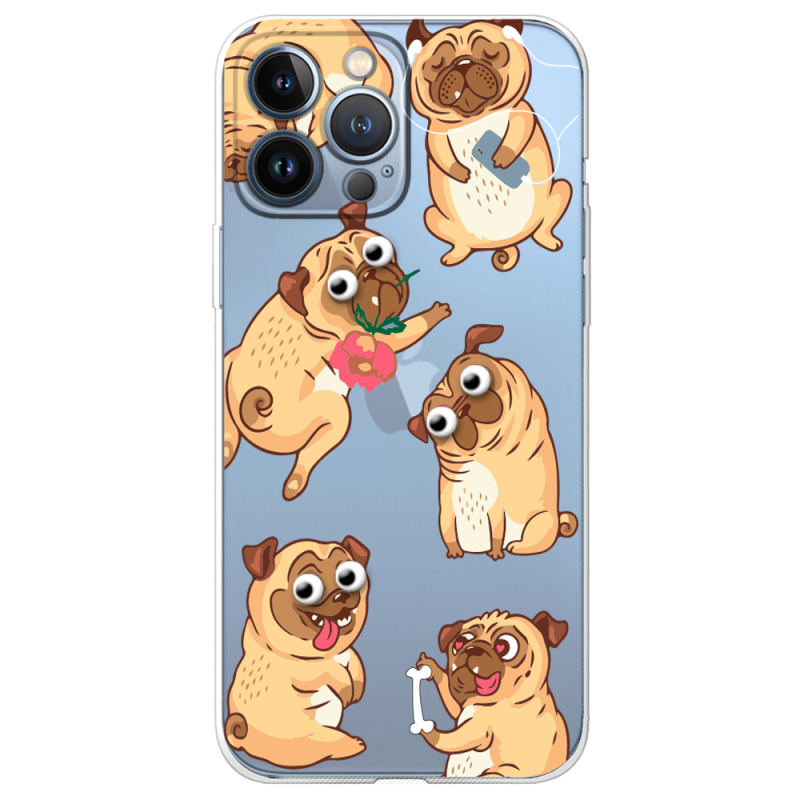 Прозрачный чехол BoxFace Apple iPhone 13 Pro Max с 3D-глазками Pug