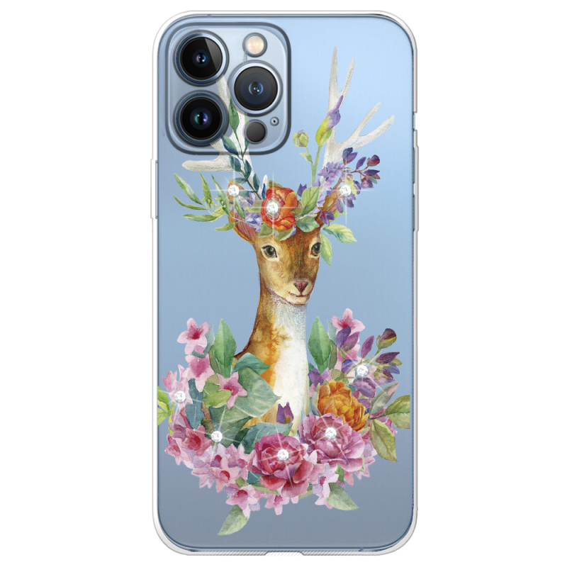 Чехол со стразами Apple iPhone 13 Pro Max Deer with flowers