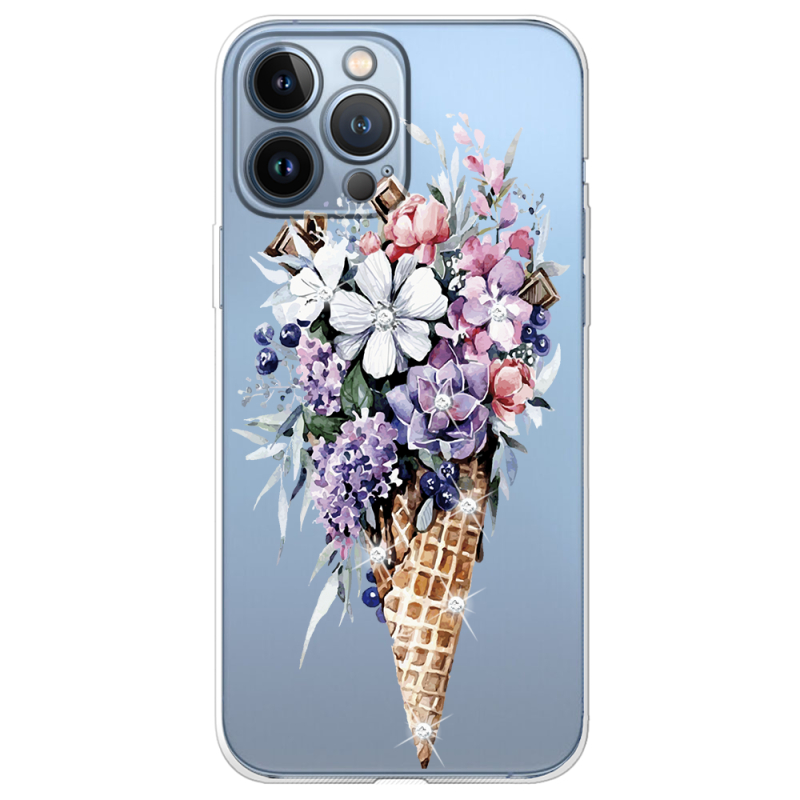 Чехол со стразами Apple iPhone 13 Pro Max Ice Cream Flowers
