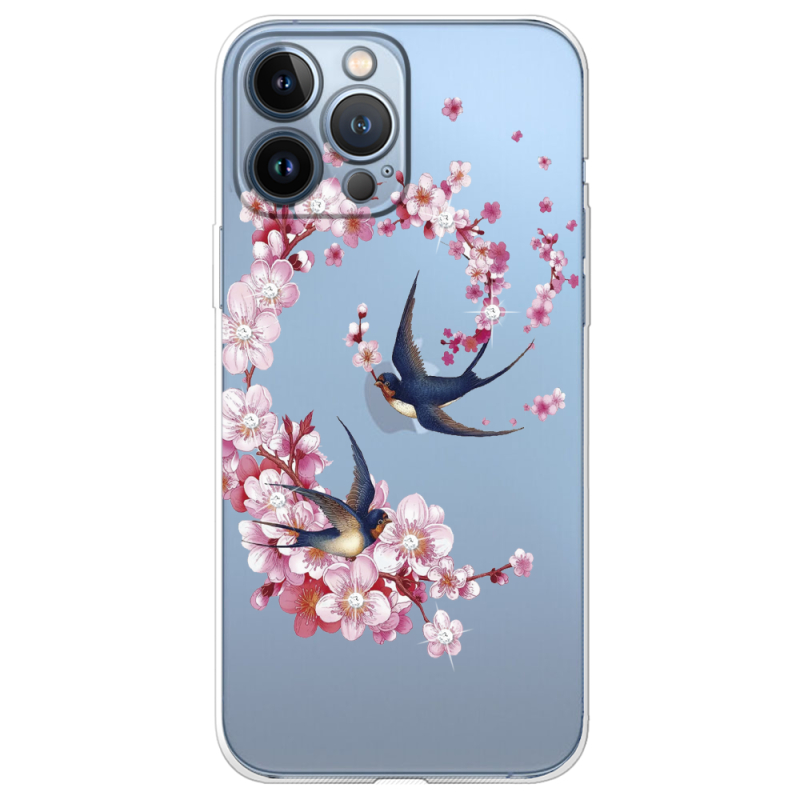 Чехол со стразами Apple iPhone 13 Pro Swallows and Bloom