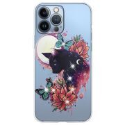 Чехол со стразами Apple iPhone 13 Pro Cat in Flowers